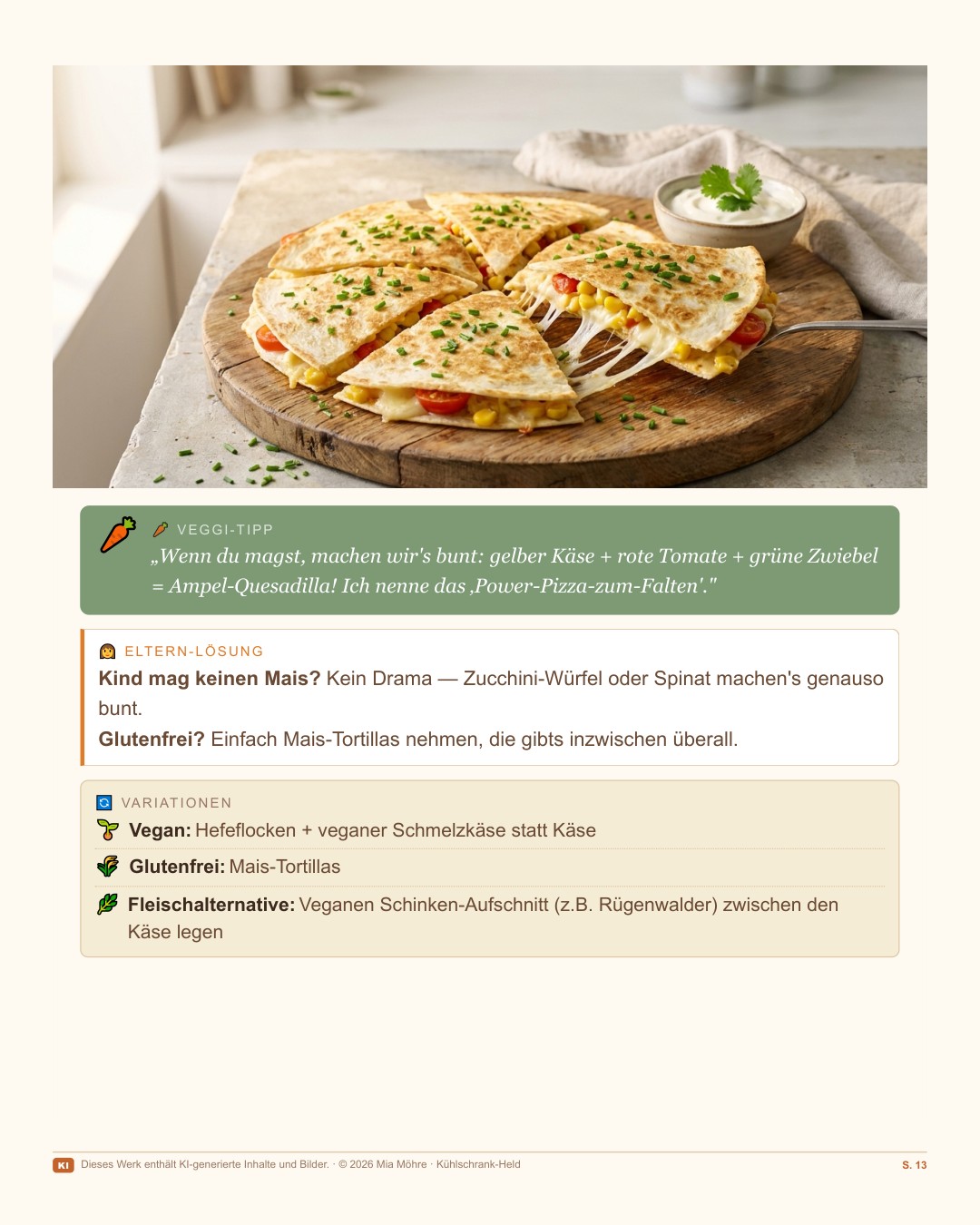 Gerichtsfoto — fertige Blitz-Quesadilla auf dem Teller