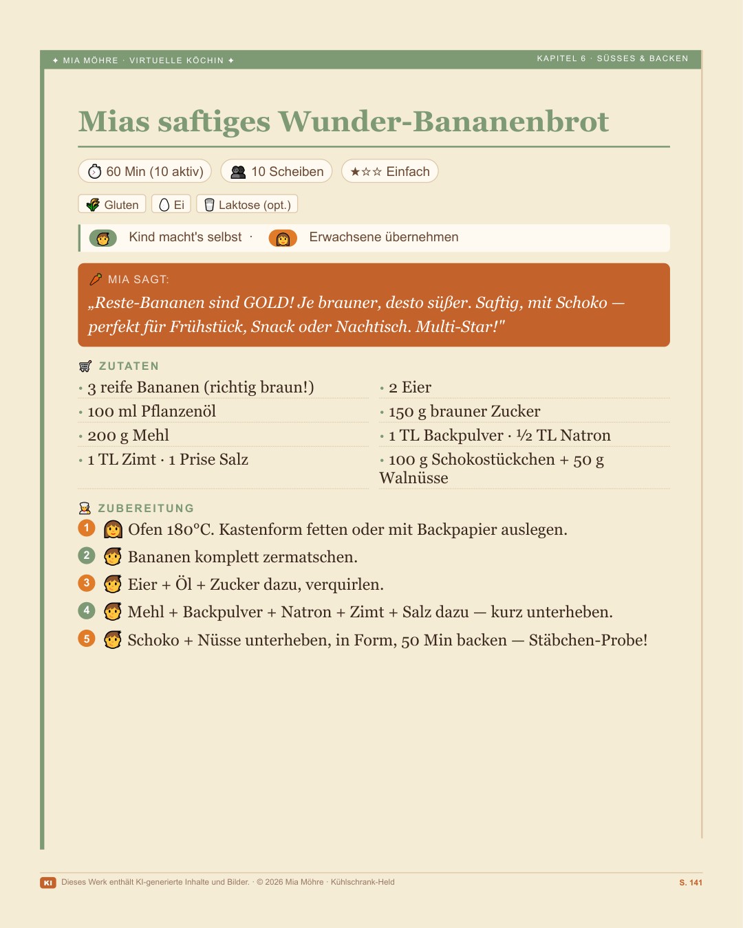 Rezeptseite — Mias saftiges Wunder-Bananenbrot, Kategorie Süßes