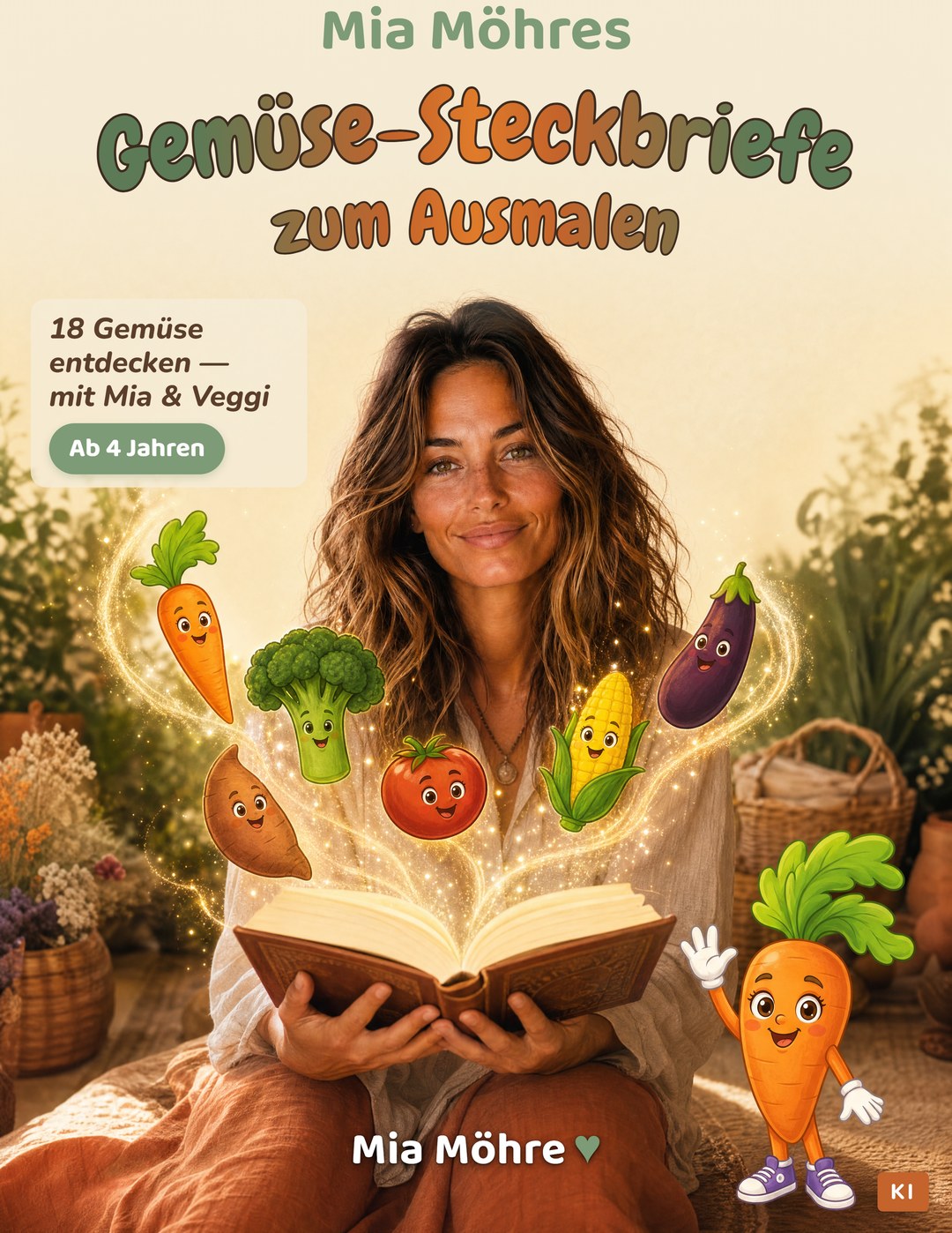 Cover: Gemüse-Steckbriefe zum Ausmalen — Lernbuch ab 4 Jahren mit Mia Möhre und Veggi