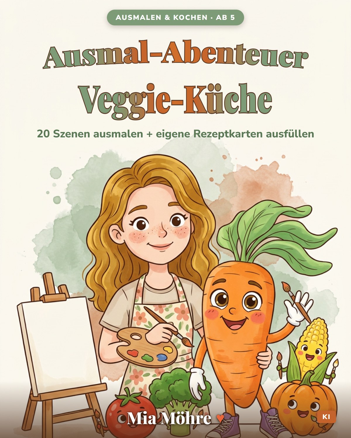Cover: Ausmal-Abenteuer Veggie-Küche — 20 Szenen ausmalen mit Mia Möhre & Veggi