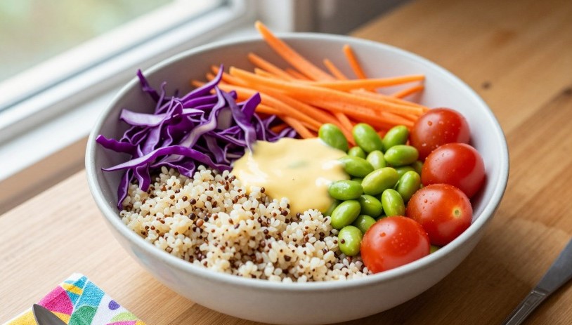 Bunte Regenbogen-Quinoa-Power-Bowl